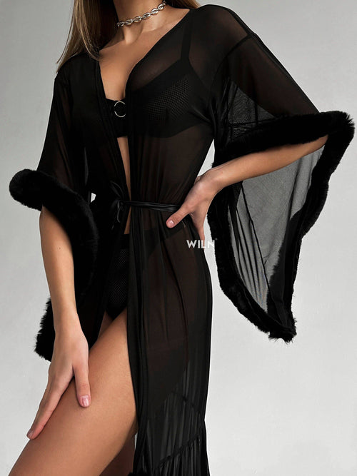 Old Hollywood Burlesque Sheer Black Robe