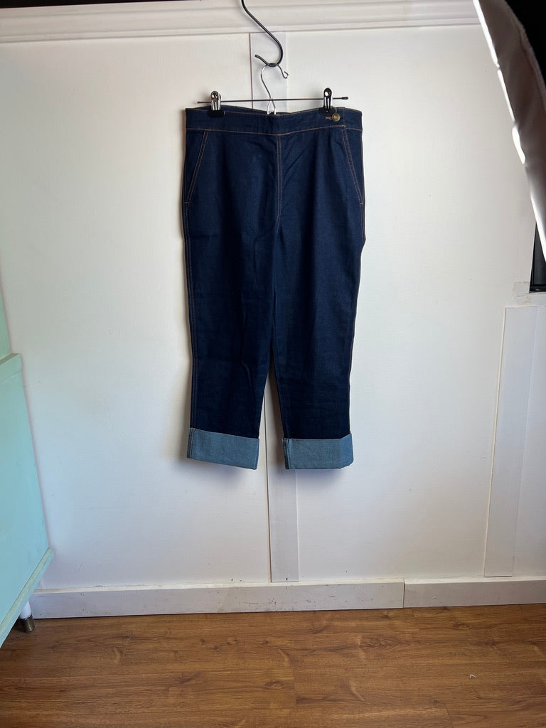 Charlie Dark Blue Cuffed Capri Jeans Pants Rockabilly Pedal Pushers