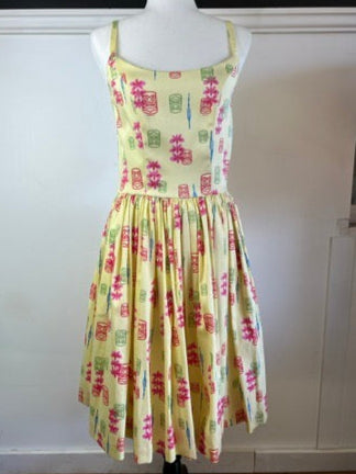 Yellow Tiki Print Jenny Dress Deadstock 🦄 Size L