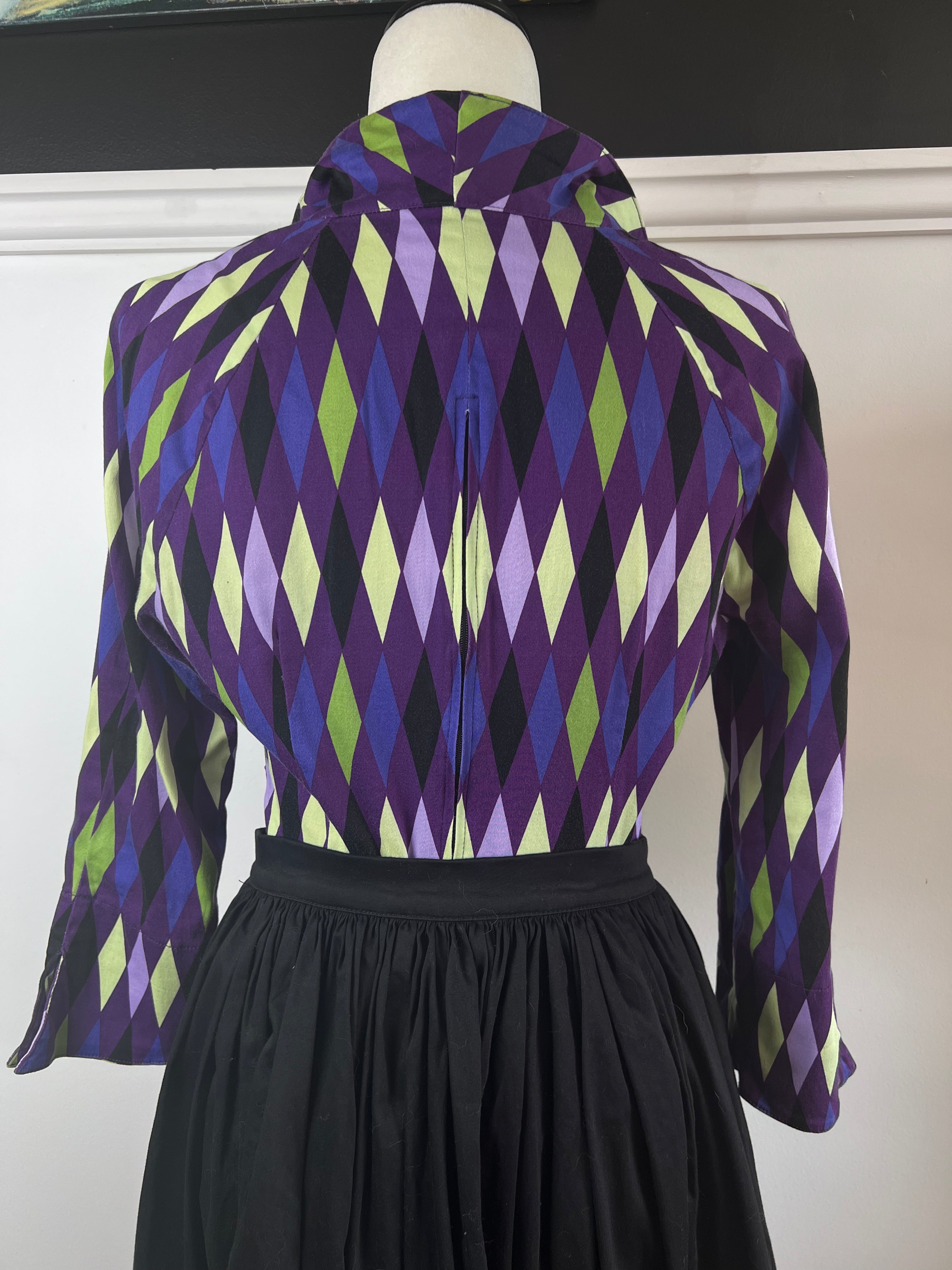 Pinup Couture Harlequin Top in Purple and Green | Pre-loved 🦄 size Large