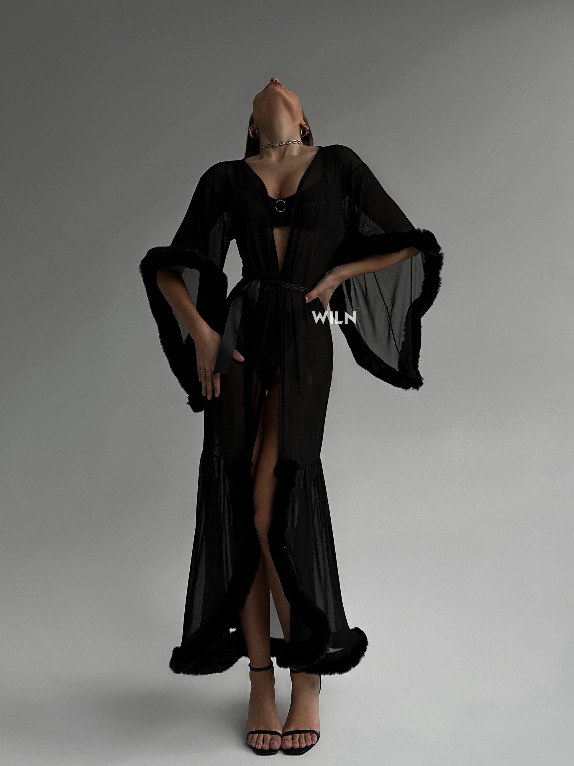 Old Hollywood Burlesque Sheer Black Robe