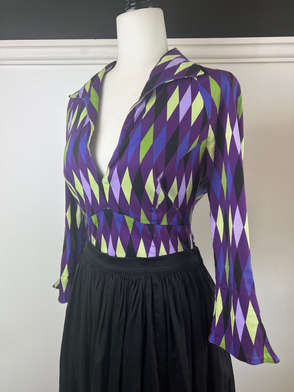 Pinup Couture Harlequin Top in Purple and Green | Pre-loved 🦄 size Large