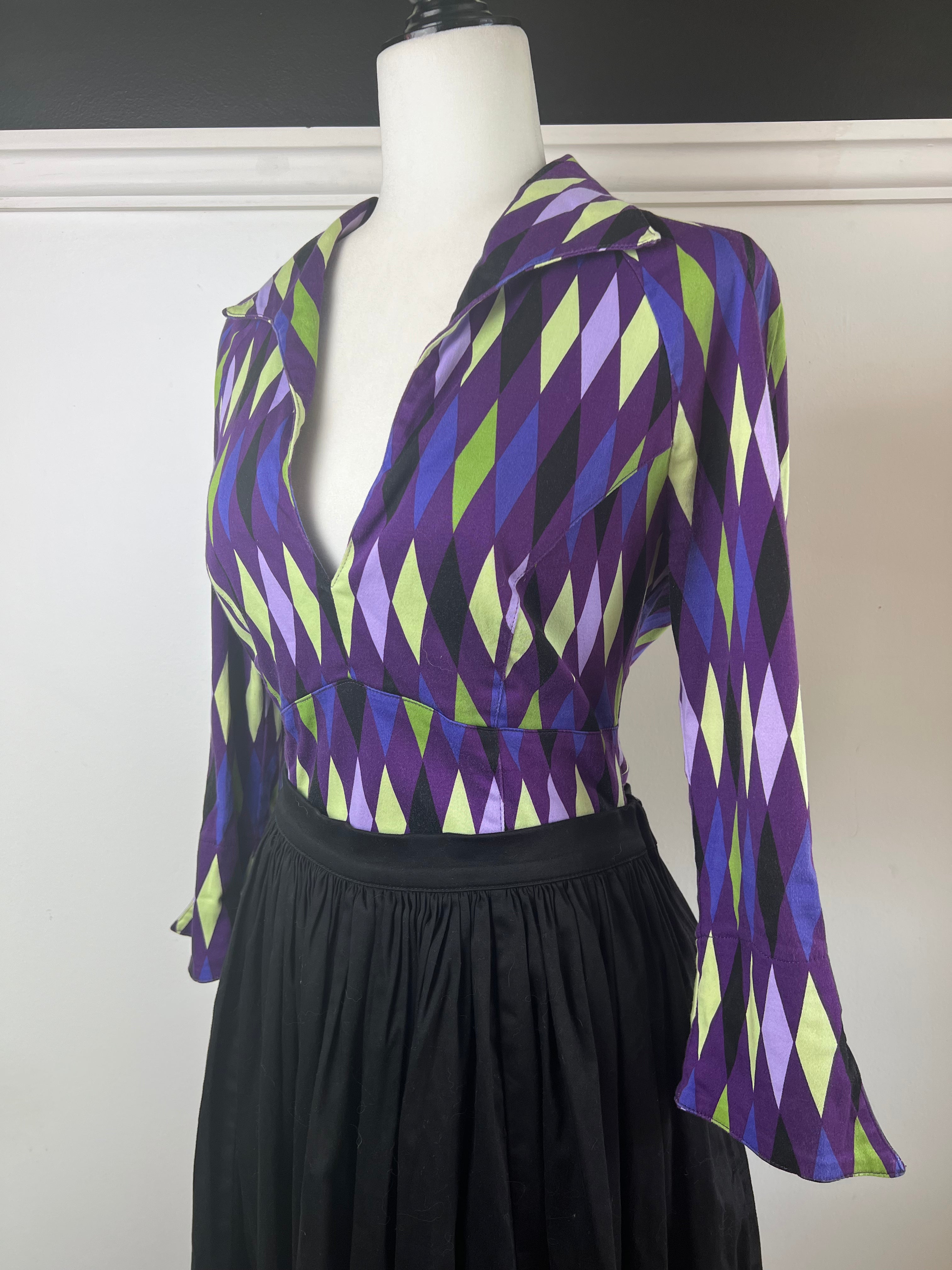 Pinup Couture Harlequin Top in Purple and Green | Pre-loved 🦄 size Large
