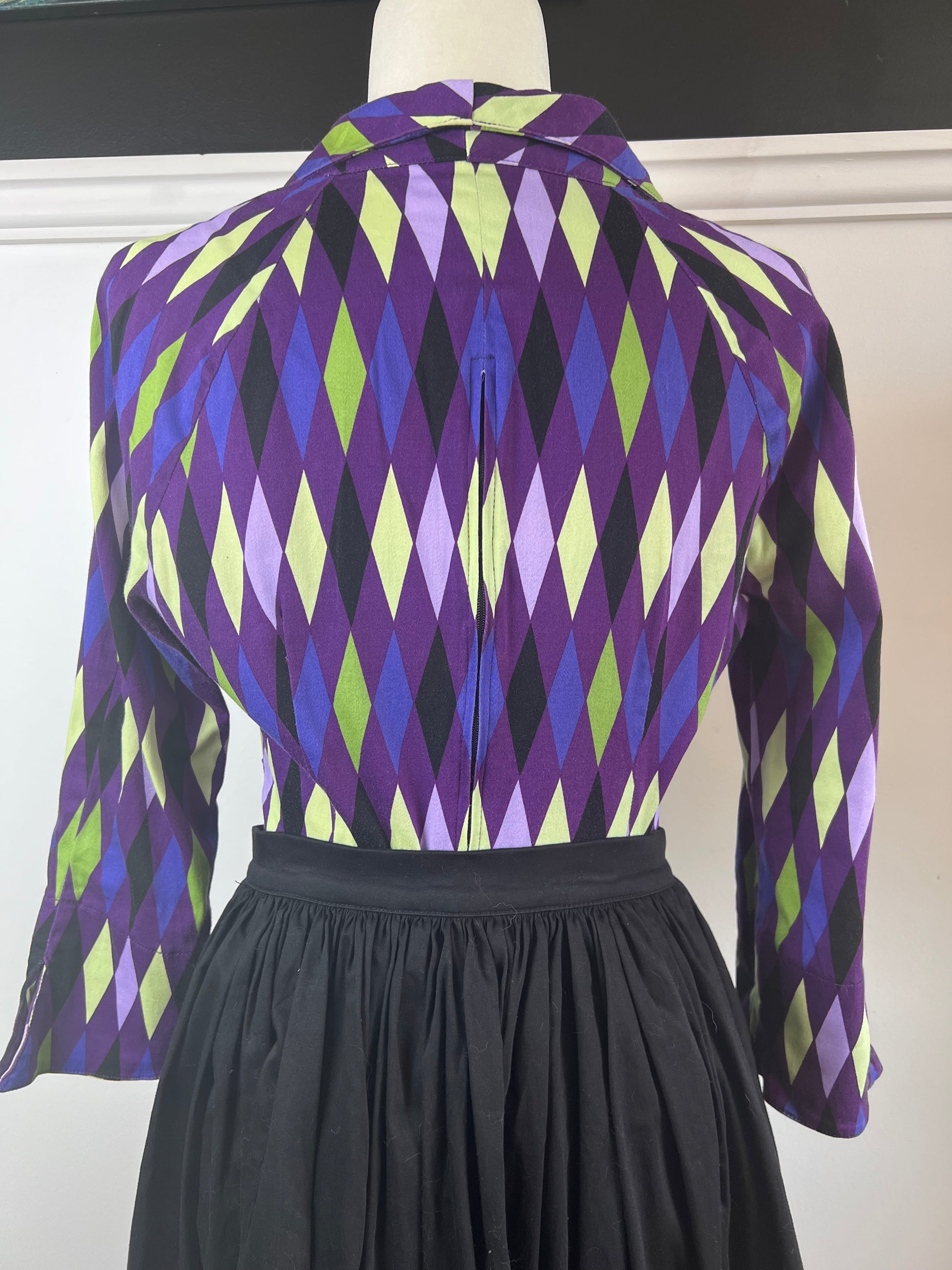 Pinup Couture Harlequin Top in Purple and Green | Pre-loved 🦄 size Large