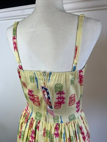 Yellow Tiki Print Jenny Dress Back Close Up