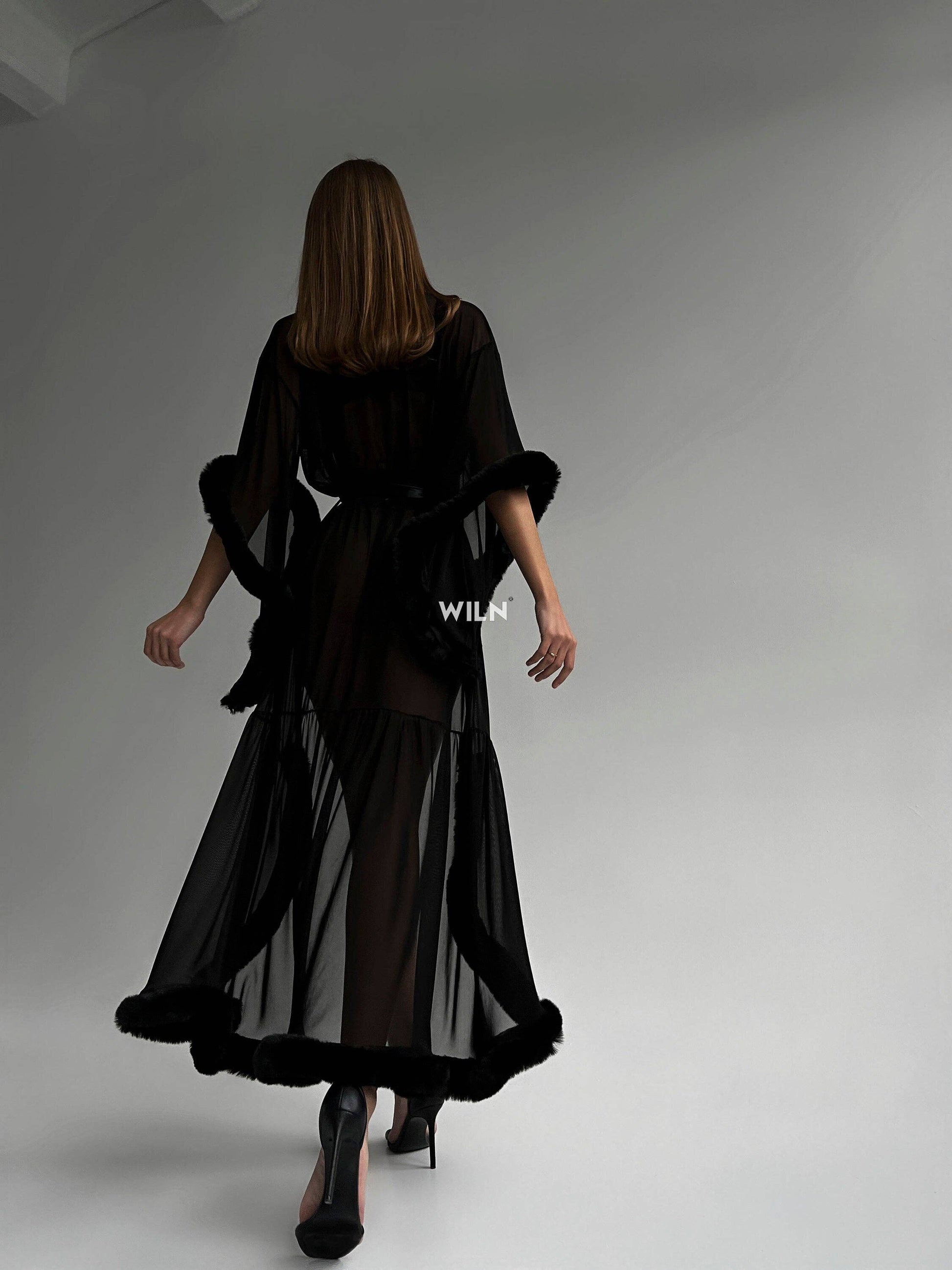 Old Hollywood Burlesque Sheer Black Robe