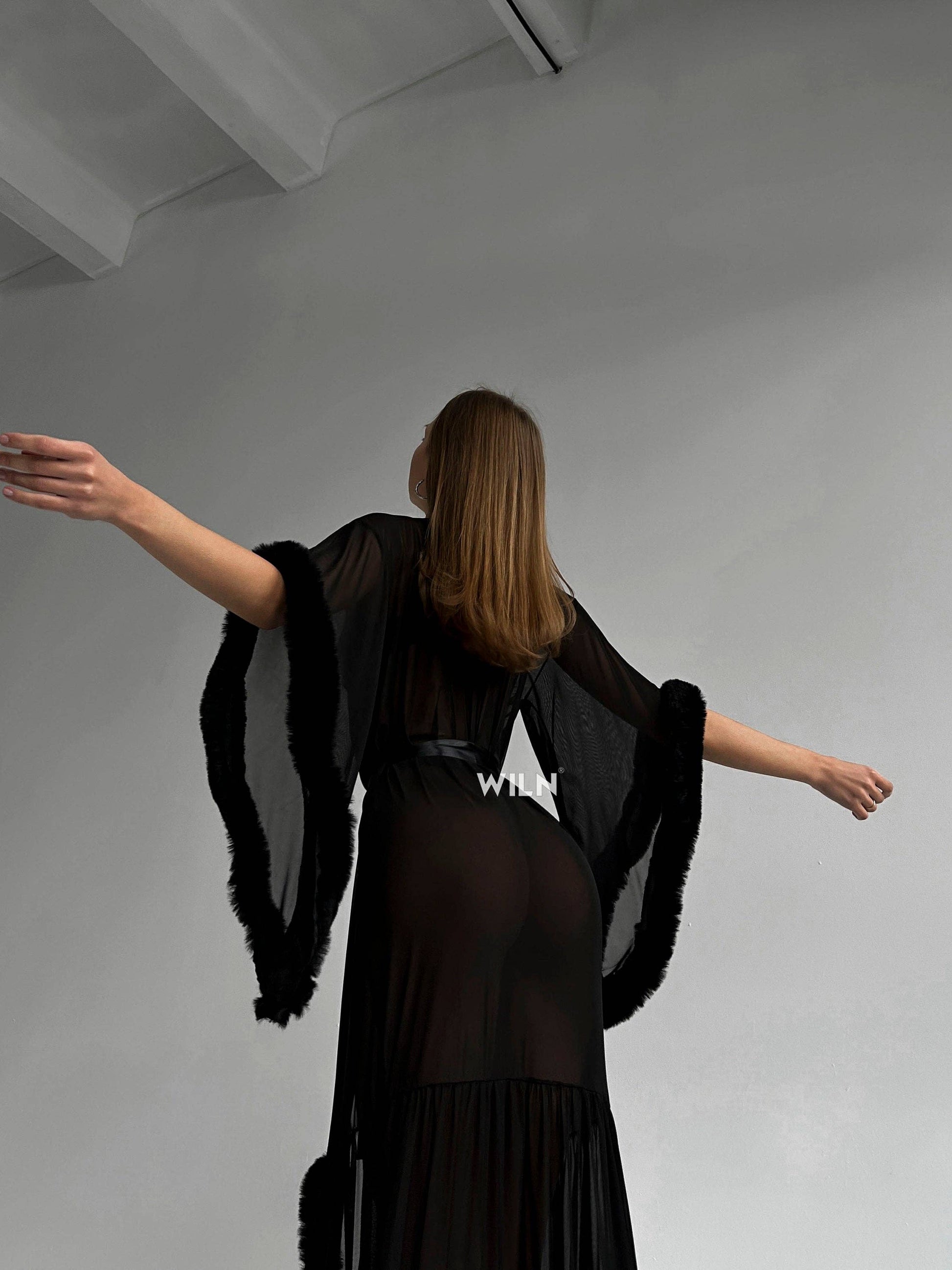 Old Hollywood Burlesque Sheer Black Robe