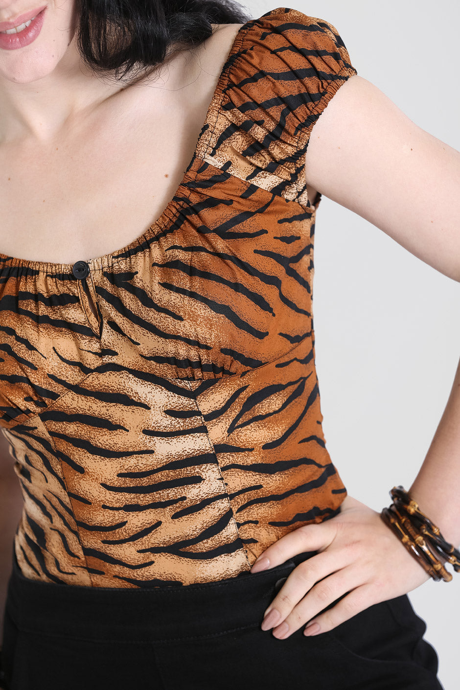Tora Tiger Print Pinup Blouse Top
